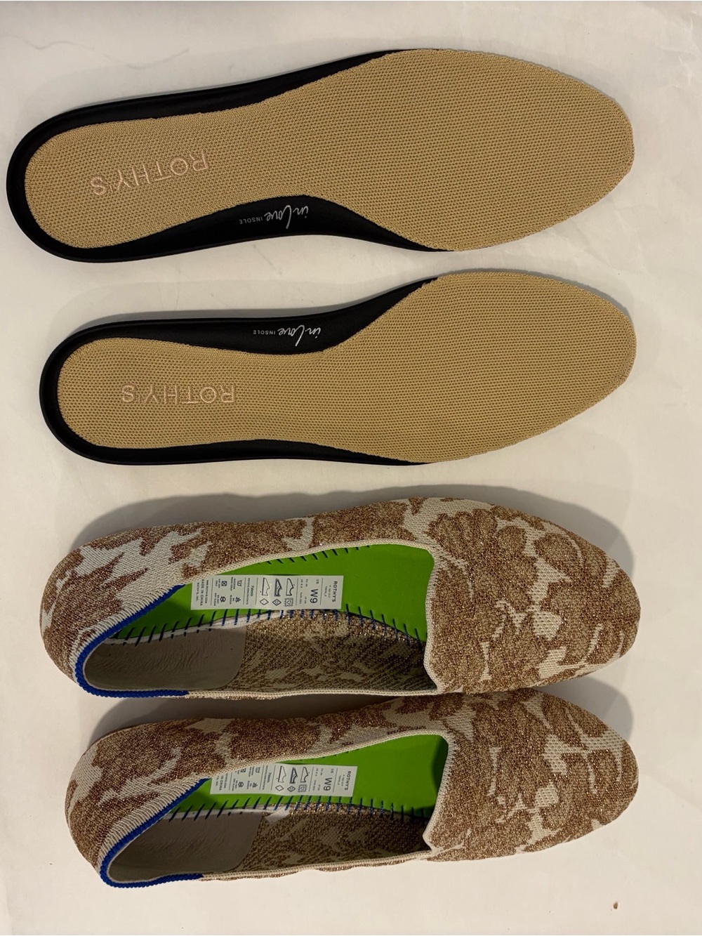 Rothys The Lounge Loafer Gold Chantilly Metallic Jacquard Flat Shoes Womens sz 9 - Picture 11 of 16